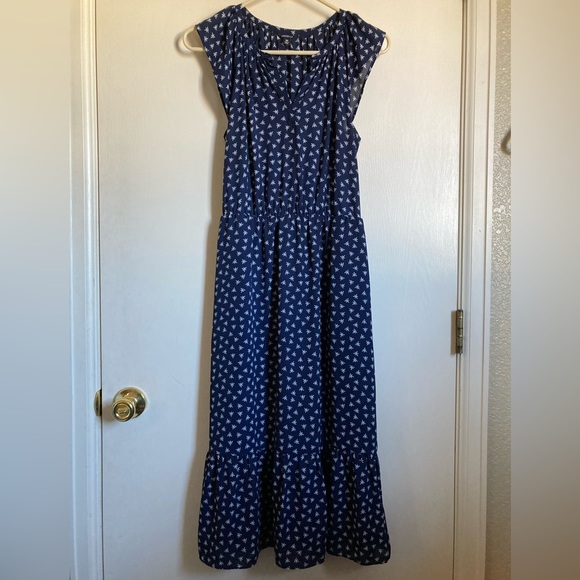 J. Crew Mercantile Navy White Dragonfly Print Side Pocket Midi Dress - Picture 3 of 13